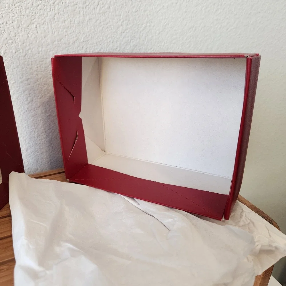 VTG Red Gray Neiman Marcus Christmas Small‎ Gift Box With Original Tissue Paper
